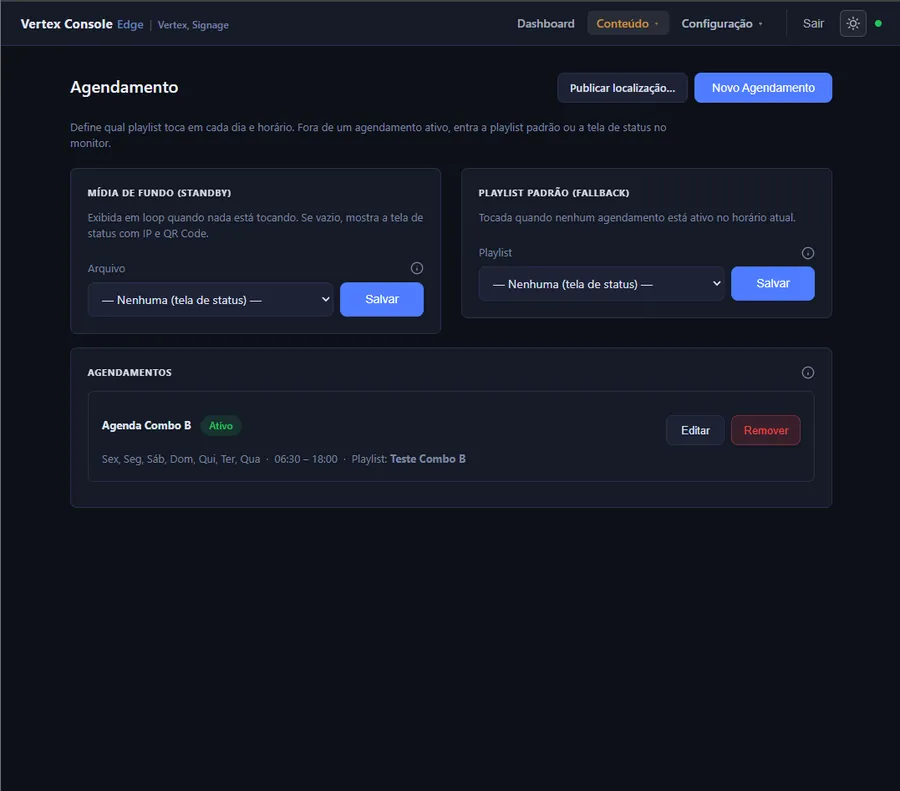 Vertex Console — agendamento