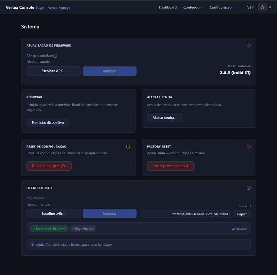 Vertex Console — licenciamento