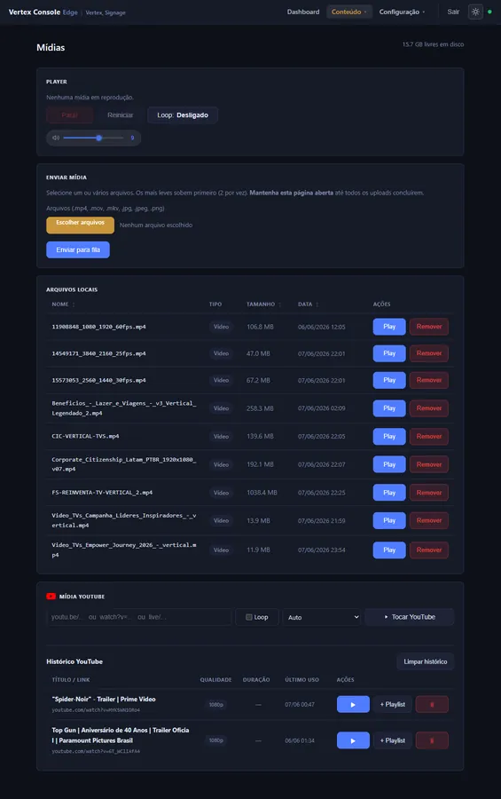 Vertex Console — mídias